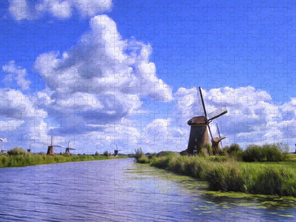Windmills Jigsaw Puzzle featuring the painting Windmills in Holland by Dominic Piperata
