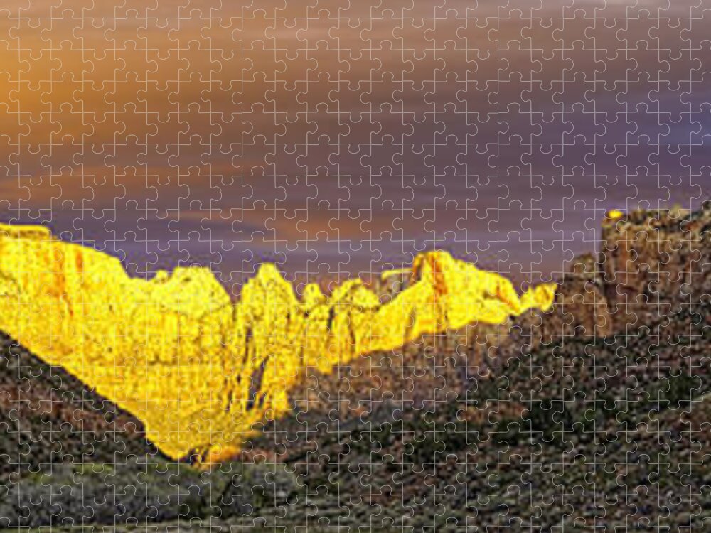 Zion Jigsaw Puzzle featuring the photograph Zion National Park Dawn behind the visitors' center by Fred J Lord
