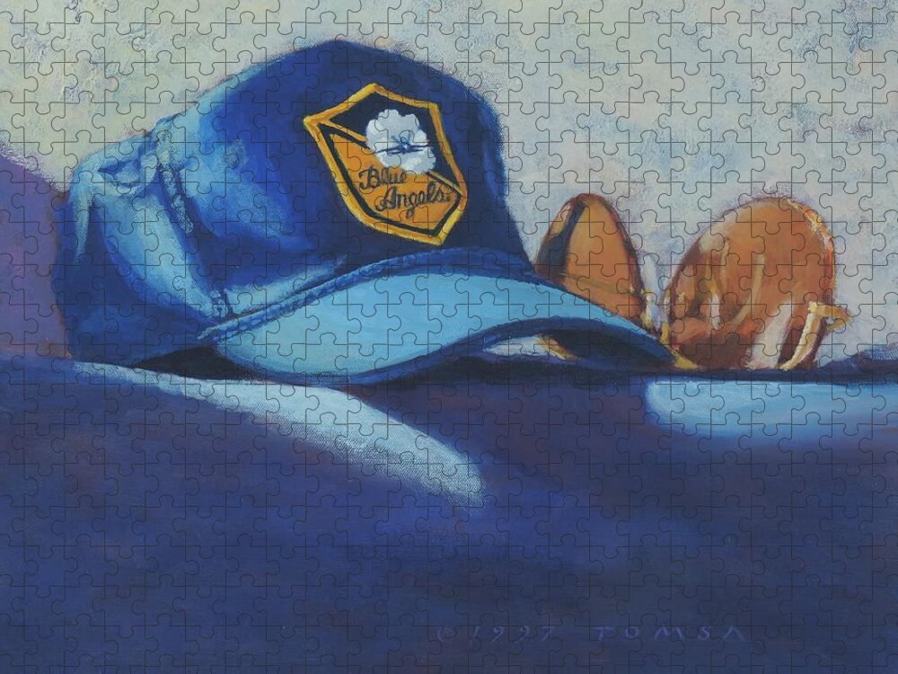  Angels Hat And Sunglasses Jigsaw Puzzle featuring the painting Angels Hat and Sunglasses by Bill Tomsa