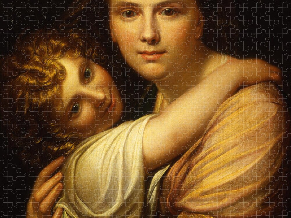 Mother And Child Jigsaw Puzzle featuring the painting Portrait of the artists wife and daughter by Richard Cosway
