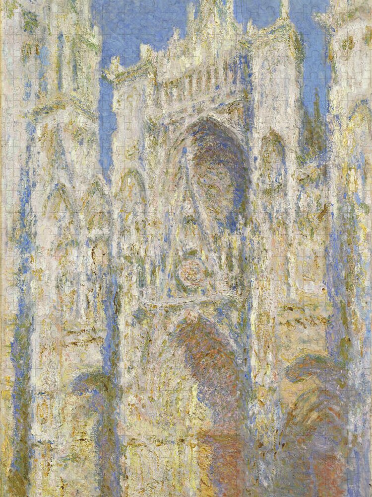 Rouen Jigsaw Puzzle featuring the painting Rouen Cathedral West Facade Sunlight by Claude Monet
