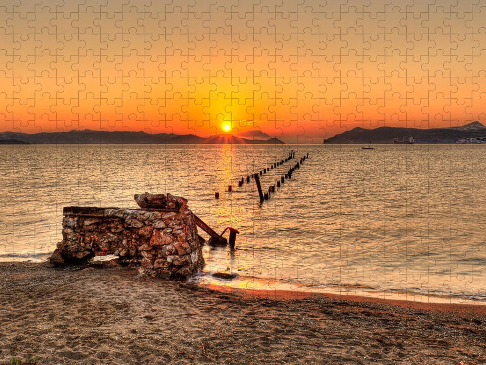 Milos Jigsaw Puzzle featuring the photograph Sunset in Alikes of Milos - Greece by Constantinos Iliopoulos
