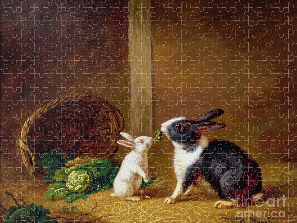 Two Jigsaw Puzzle featuring the painting Two Rabbits by H Baert