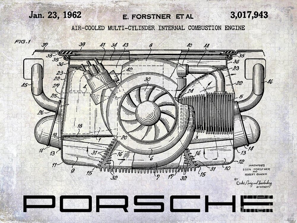 Porsche Patent Jigsaw Puzzle featuring the photograph 1962 Porsche Engine Patent by Jon Neidert