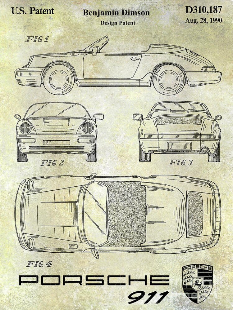 Dimson Porsche 911 B Automobile Patent Art Poster 1990 