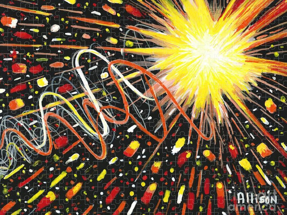 #holidays #independenceday #4thofjuly #sparklers #fireworks #abstract #entrance #courtyard #contemporary #explosion #fluidabstracts Jigsaw Puzzle featuring the painting 4th of July by Allison Constantino
