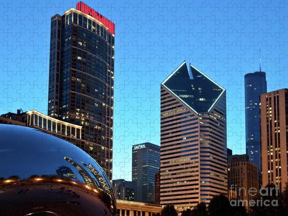 Bean Jigsaw Puzzle featuring the photograph A View from Millenium Park at Dusk by David Levin