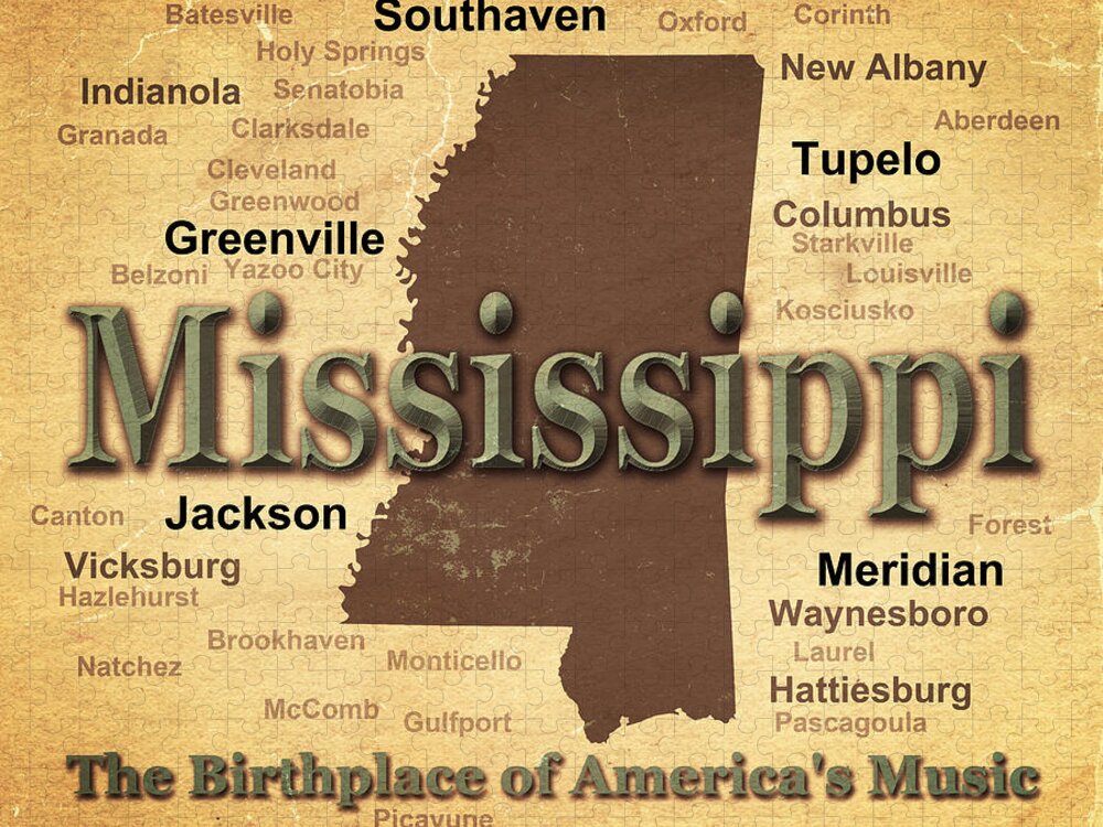Mississippi Jigsaw Puzzle featuring the photograph Aged Mississippi State Pride Map Silhouette by Keith Webber Jr