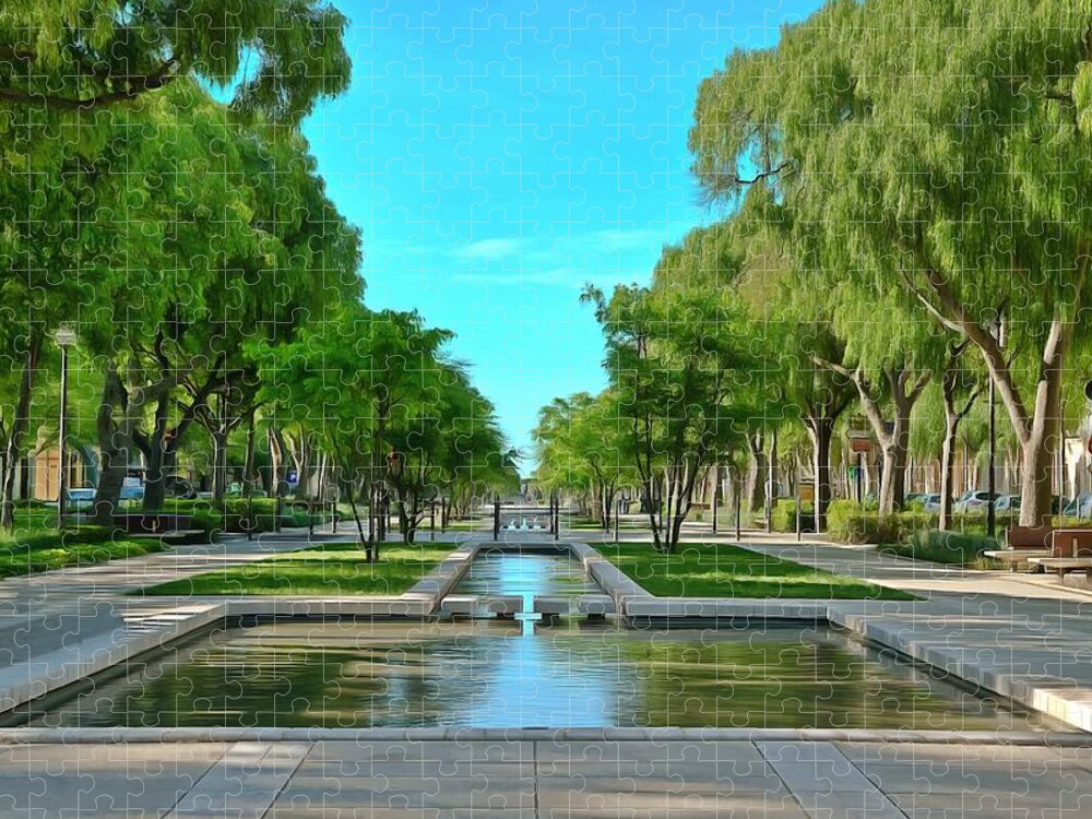 Avenue Jean Jaures Jigsaw Puzzle featuring the digital art Avenue Jean Jaures Nimes #2 by Scott Carruthers