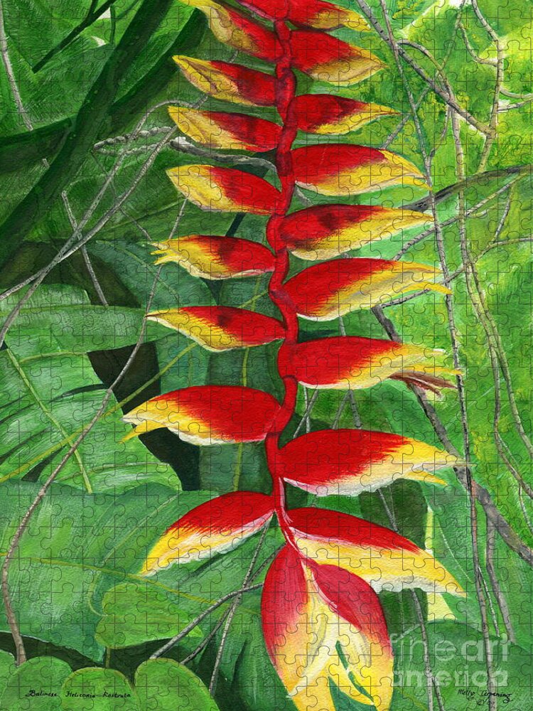 Heliconia Rostrata Jigsaw Puzzle featuring the painting Balinese Heliconia Rostrata by Melly Terpening