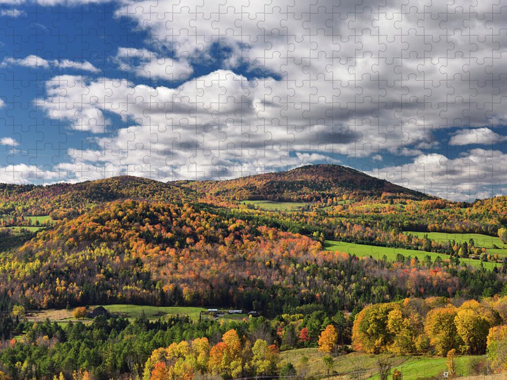 Barnet Center valley with hills in Fall colors Vermont with clou Jigsaw  Puzzle by Reimar Gaertner - Fine Art America