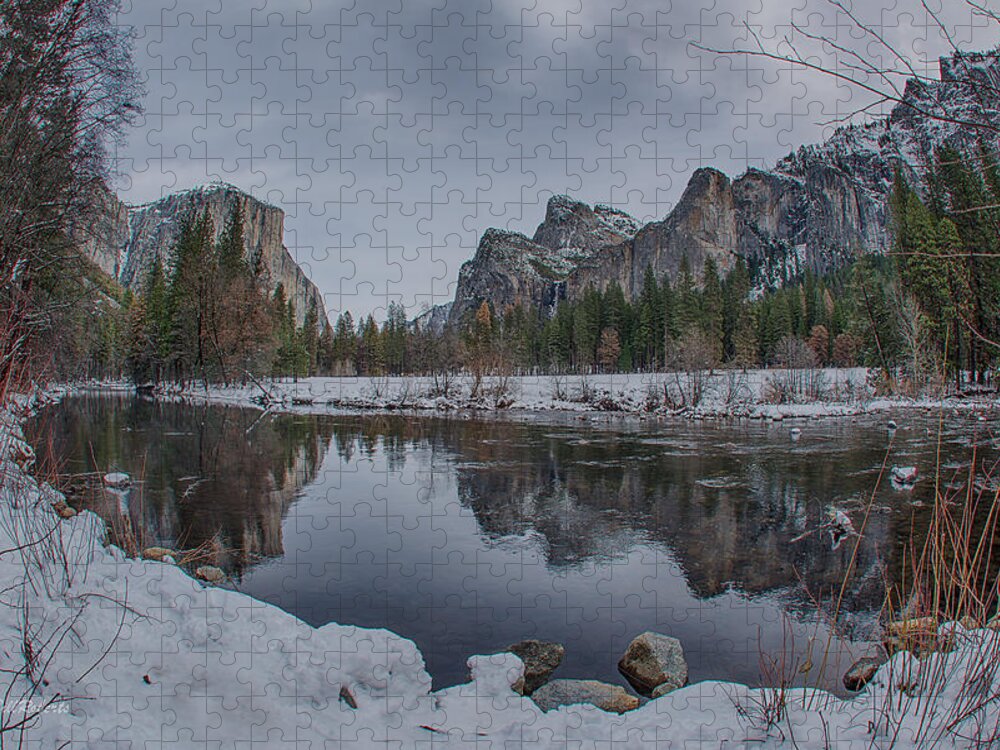Bridal Veil Buttress Jigsaw Puzzle featuring the photograph Bend In The Merced River by Bill Roberts
