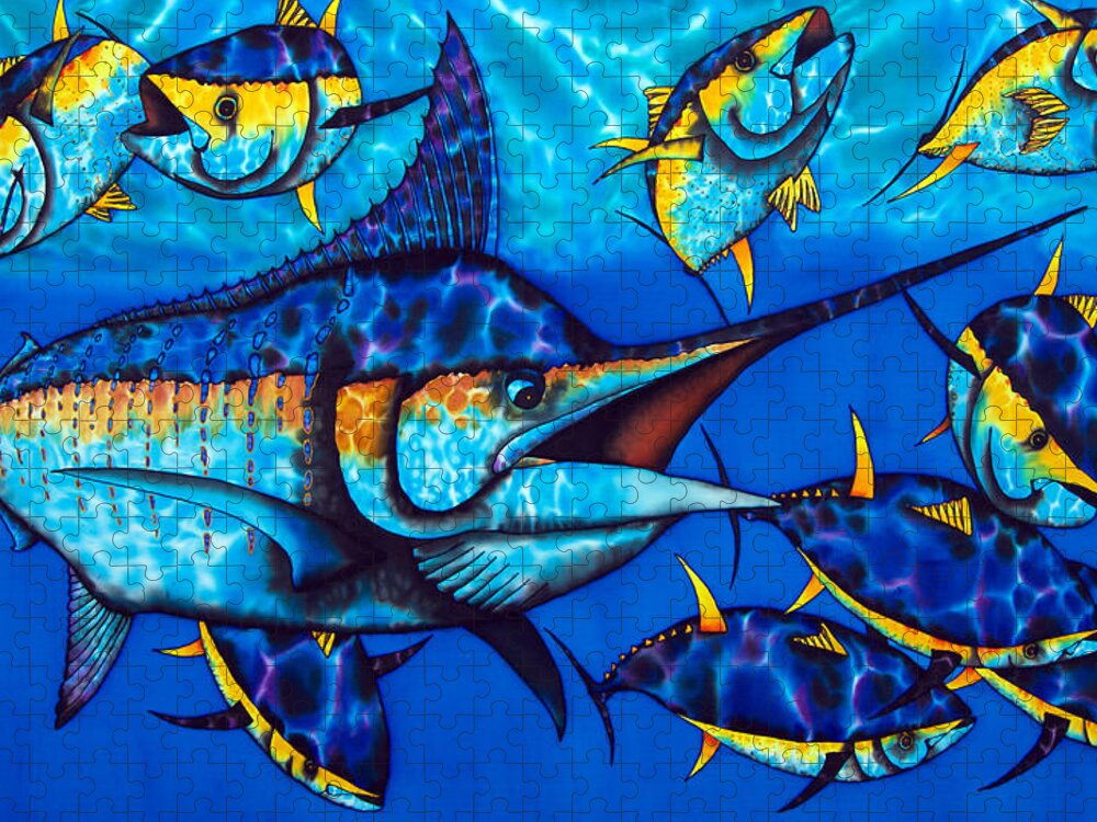  Yellowfin Tuna Jigsaw Puzzle featuring the painting Blue Marlin by Daniel Jean-Baptiste
