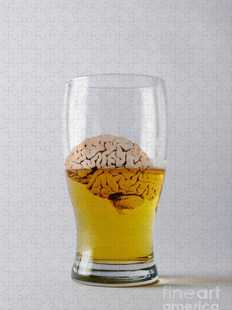Beer Jigsaw Puzzle featuring the photograph Brain And Alcohol, Conceptual #1 by Mary Martin