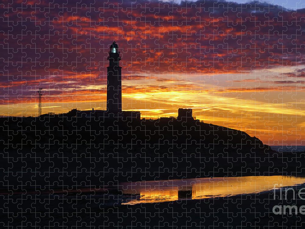 Blue Jigsaw Puzzle featuring the photograph Cape Trafalgar Lighthouse Cadiz Spain #1 by Pablo Avanzini