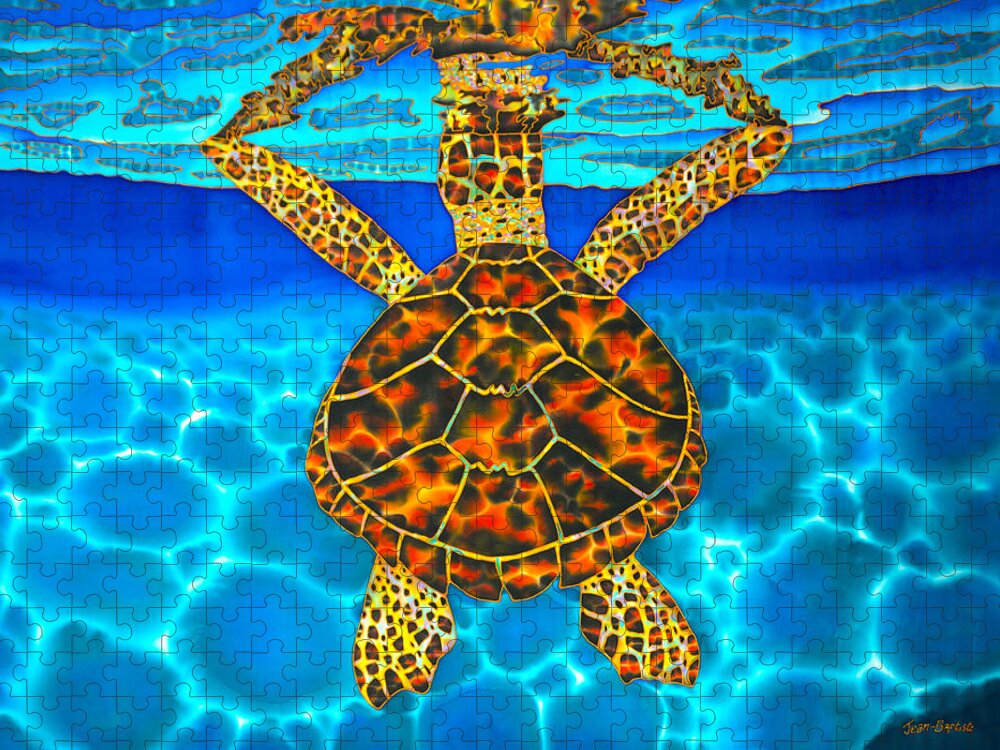 Sea Turtle Jigsaw Puzzle featuring the painting Caribbean Hawksbill Sea Turtle #2 by Daniel Jean-Baptiste