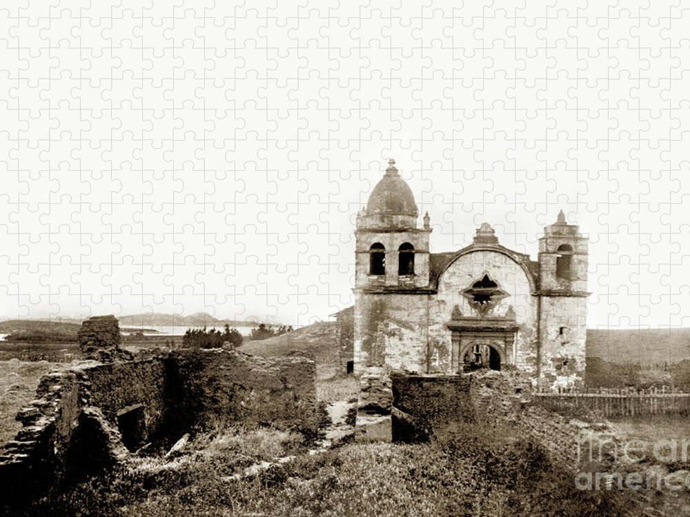 Carmel Mission Jigsaw Puzzle featuring the photograph Carmel Mission, California by A.J. Perkins 1880 by Monterey County Historical Society