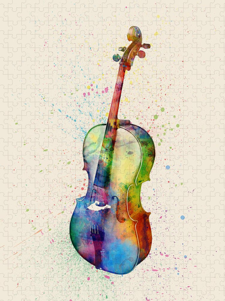 Cello Jigsaw Puzzle featuring the digital art Cello Abstract Watercolor by Michael Tompsett