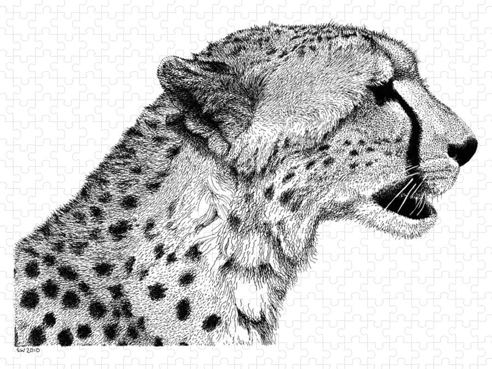 Cheetah Jigsaw Puzzle featuring the drawing Cheetah #1 by Scott Woyak