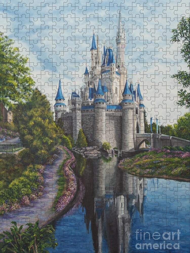 Disney Art Jigsaw Puzzle featuring the painting Cinderella Castle by Charlotte Blanchard