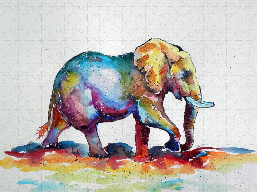 Elephant Jigsaw Puzzle featuring the painting Colorful elephant #1 by Kovacs Anna Brigitta