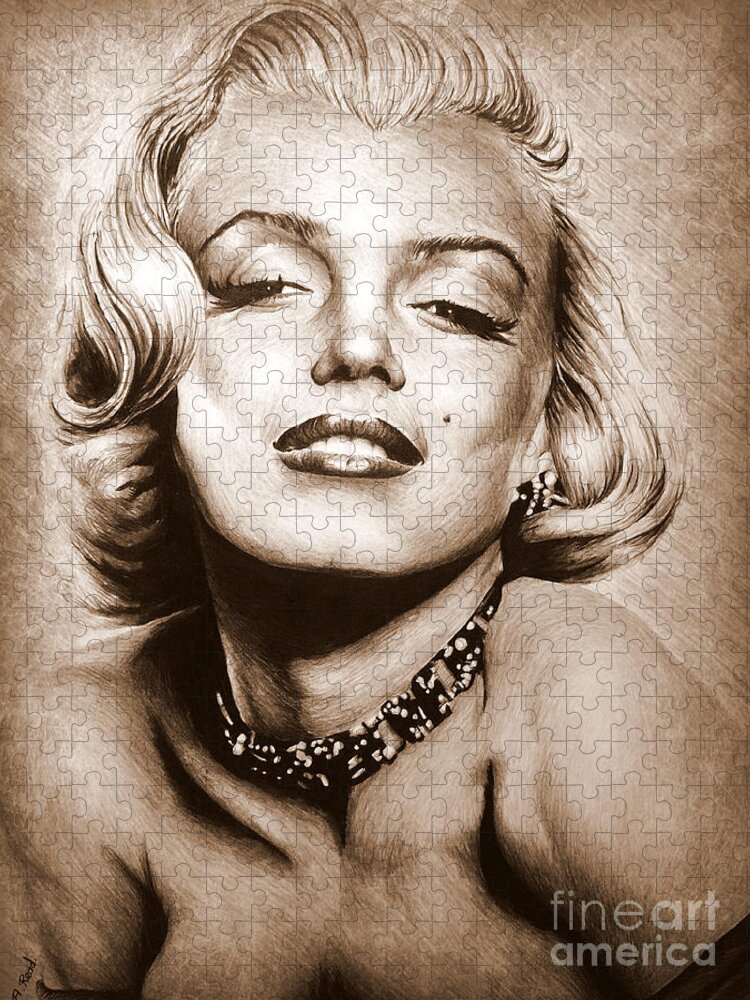 Marilyn Monroe Jigsaw Puzzle featuring the drawing Diamonds are a girls best friend #1 by Andrew Read