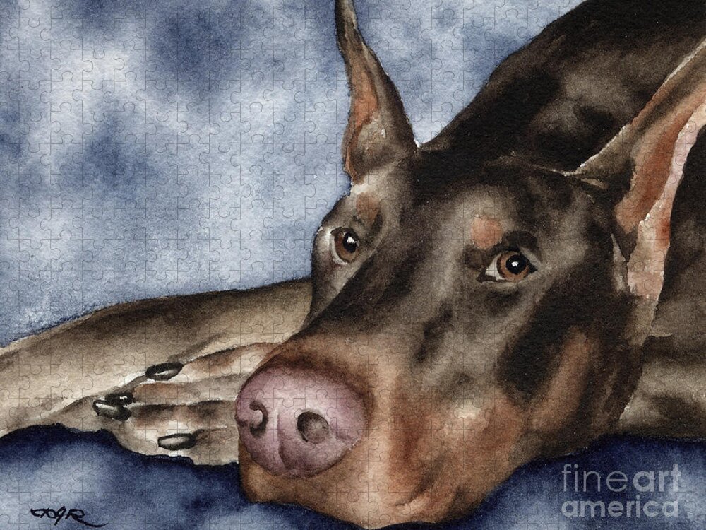 Doberman Jigsaw Puzzle featuring the painting Doberman Pinscher #4 by David Rogers