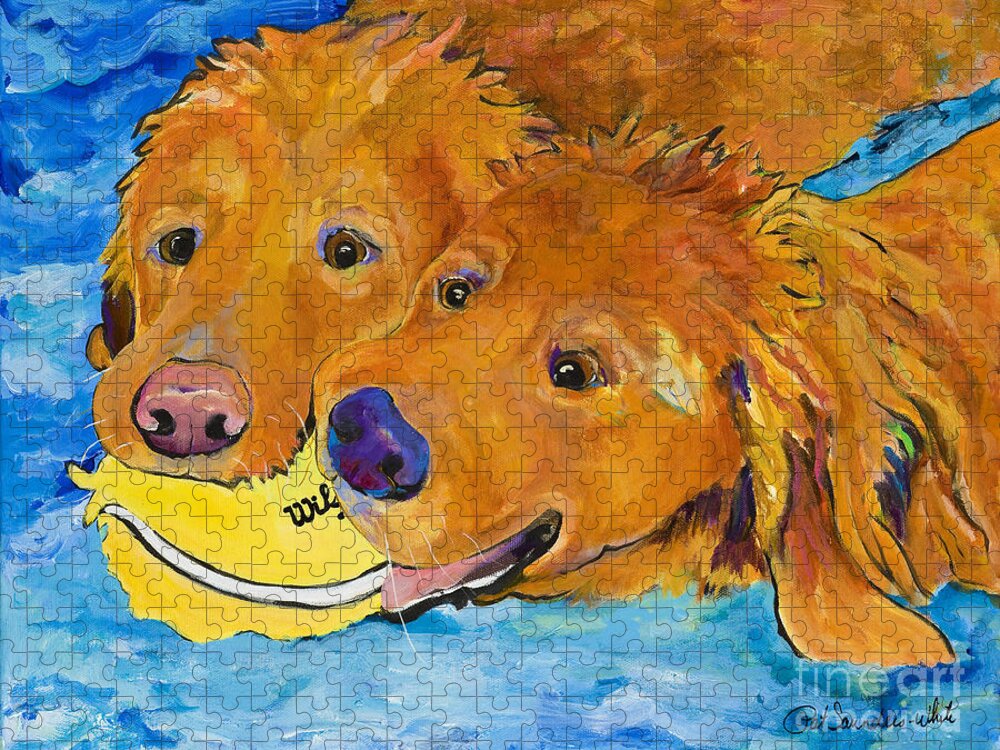 Golden Retriever Jigsaw Puzzle featuring the painting Double Your Pleasure #1 by Pat Saunders-White