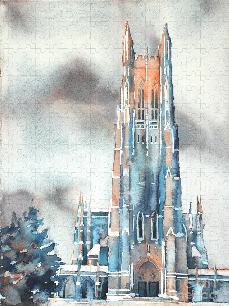 Art For House Jigsaw Puzzle featuring the painting Duke University Chapel #2 by Ryan Fox
