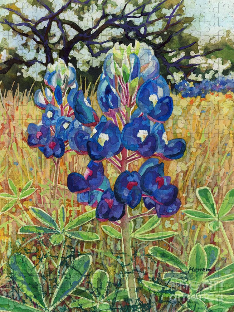 Bluebonnet Jigsaw Puzzle featuring the painting Early Bloomers by Hailey E Herrera