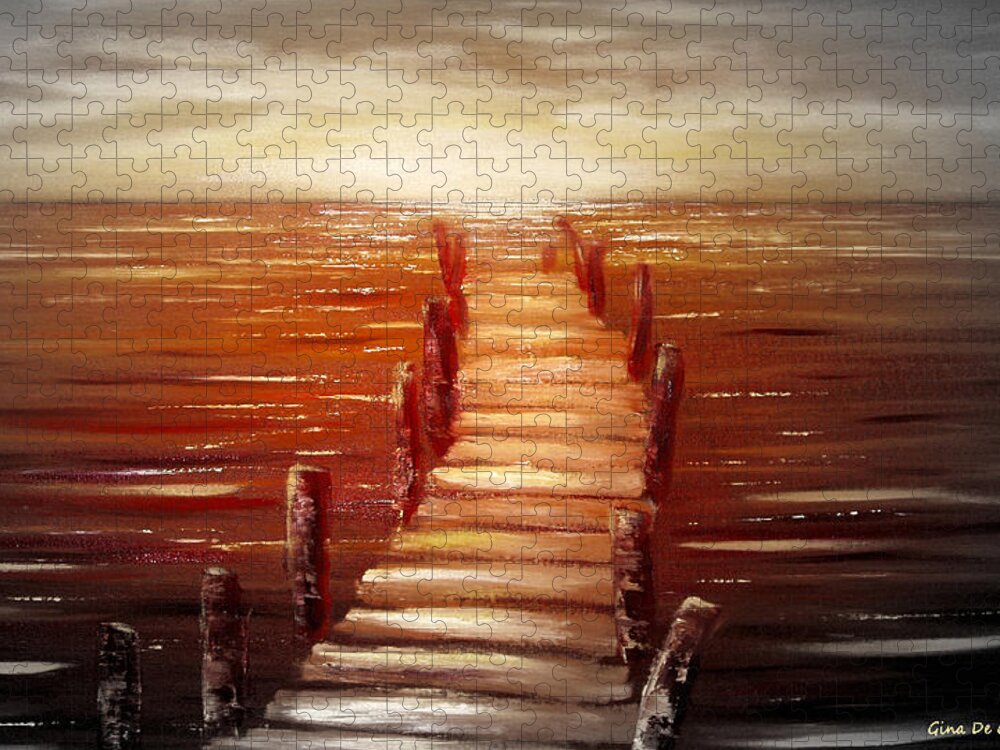 Sunset Jigsaw Puzzle featuring the painting Escape #1 by Gina De Gorna