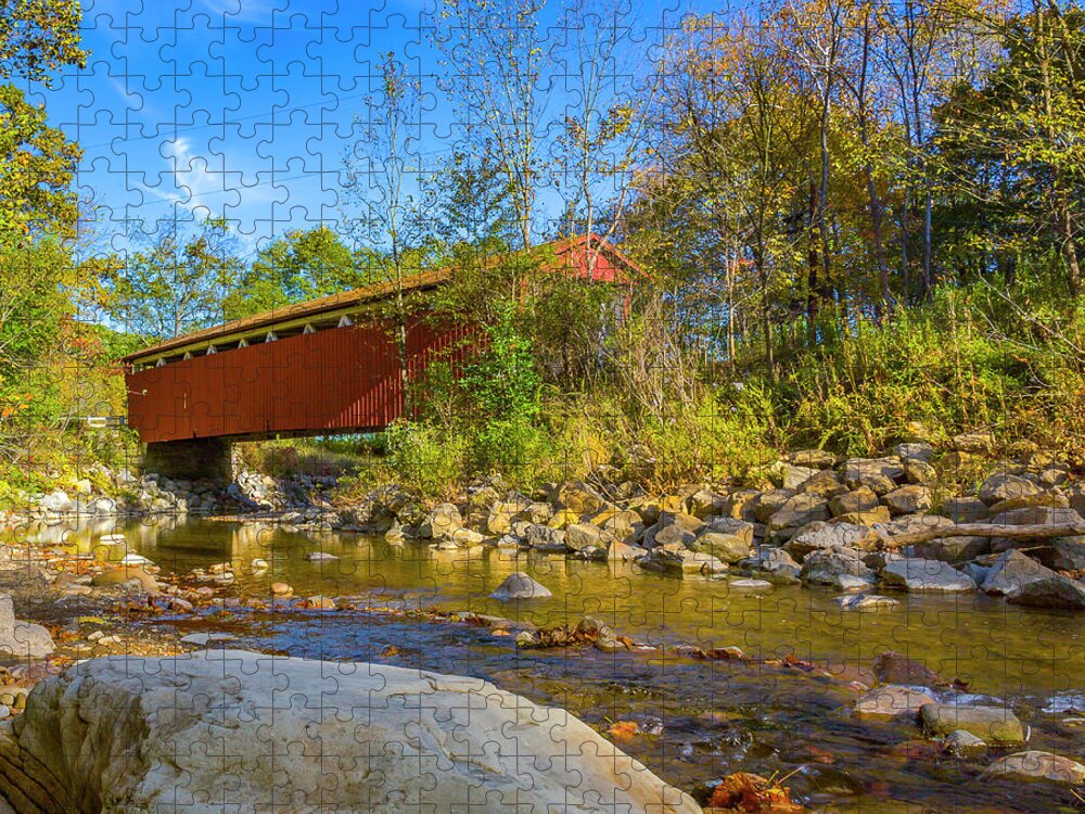 America Jigsaw Puzzle featuring the photograph Everett Covered Bridge #1 by Jack R Perry