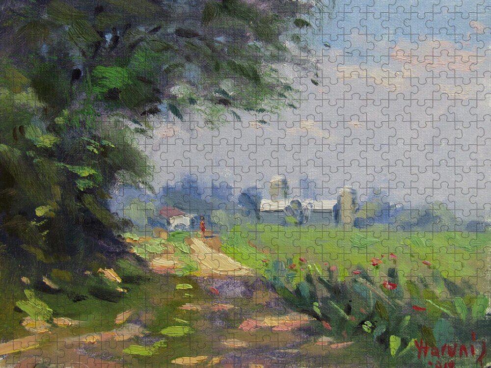Farm Jigsaw Puzzle featuring the painting Farm by Ylli Haruni