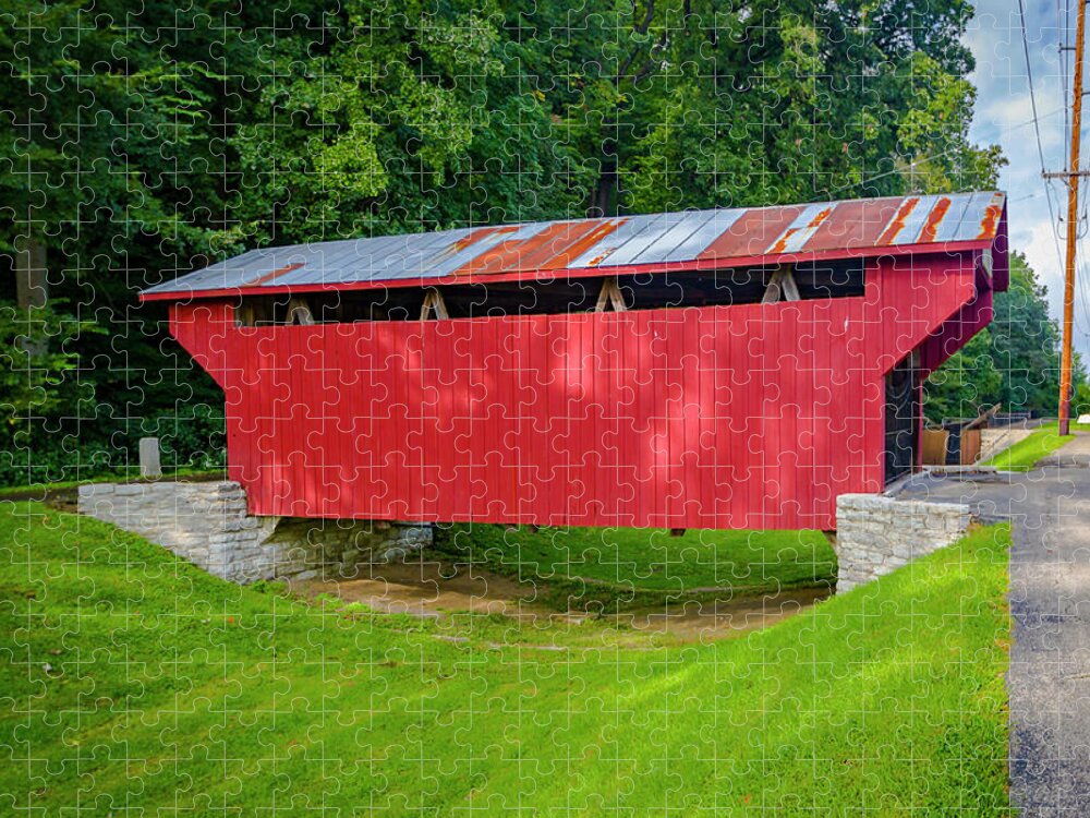 Bridge Jigsaw Puzzle featuring the photograph Feedwire Covered Bridge - Carillon Park Dayton Ohio #2 by Jack R Perry