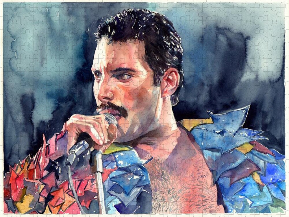 Freddie Jigsaw Puzzle featuring the painting Freddie Mercury portrait #1 by Suzann Sines