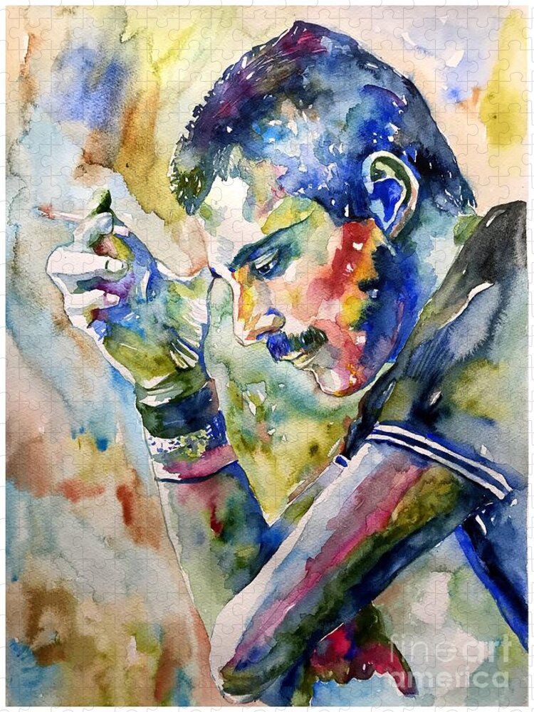 Freddie Jigsaw Puzzle featuring the painting Freddie Mercury watercolor by Suzann Sines
