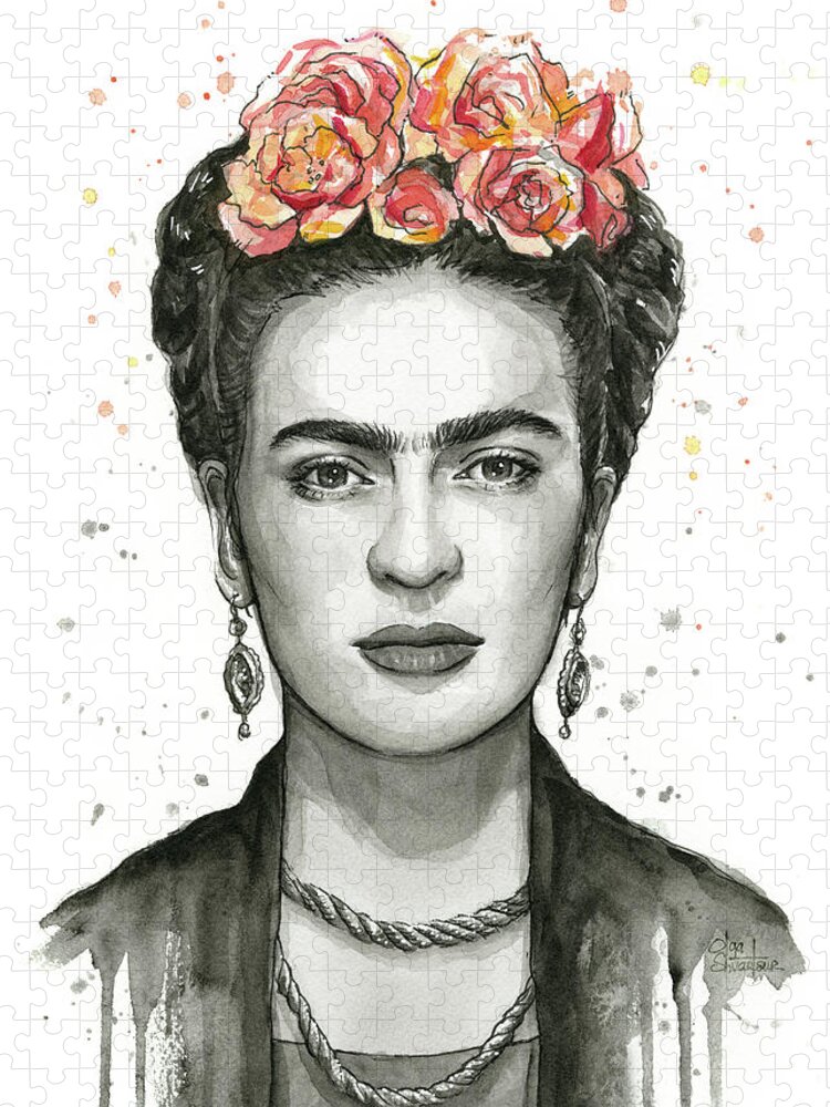 Frida Kahlo Jigsaw Puzzle featuring the painting Frida Kahlo Portrait by Olga Shvartsur