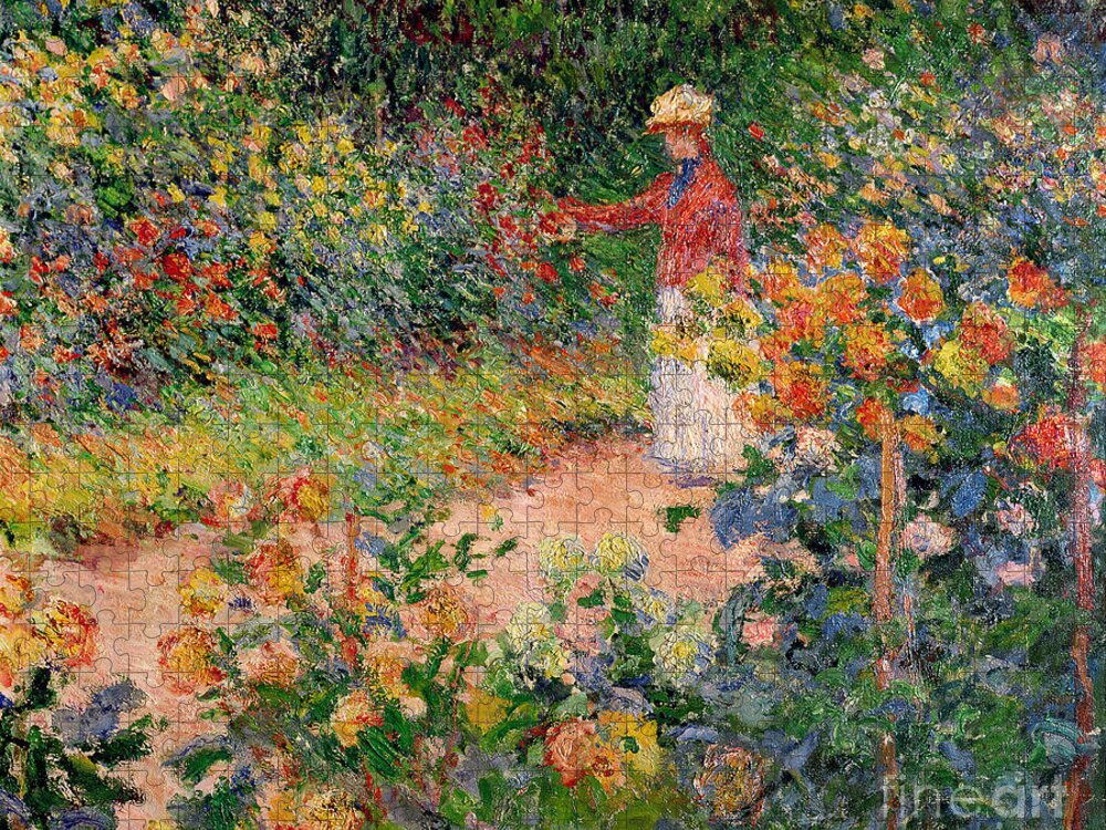 Garden Jigsaw Puzzle featuring the painting Garden at Giverny by Claude Monet