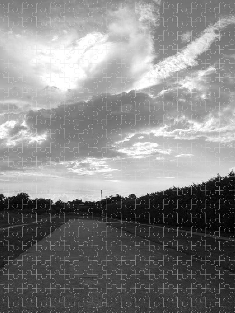 Black And White Jigsaw Puzzle featuring the photograph Homestead Sky #1 by Rob Hans