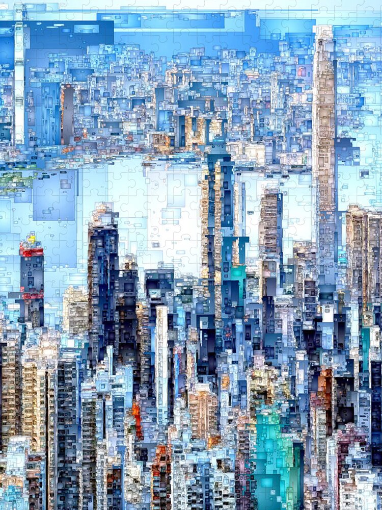 Rafael Salazar Jigsaw Puzzle featuring the digital art Hong Kong Skyline by Rafael Salazar