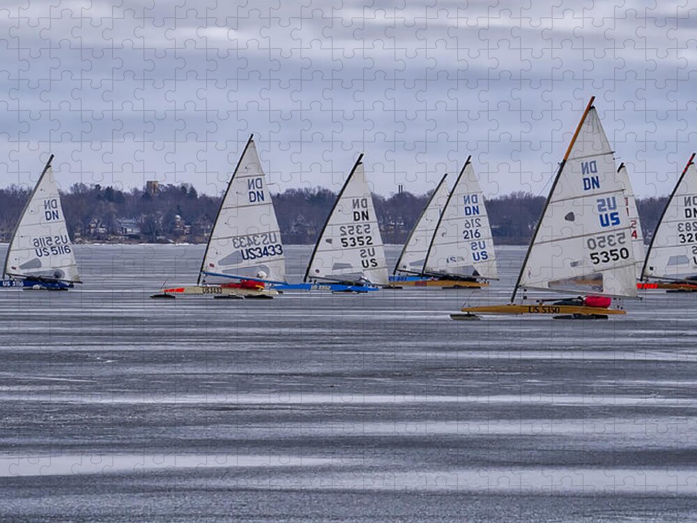 Ice Boats Jigsaw Puzzle featuring the photograph ice sailing - Madison - Wisconsin by Steven Ralser