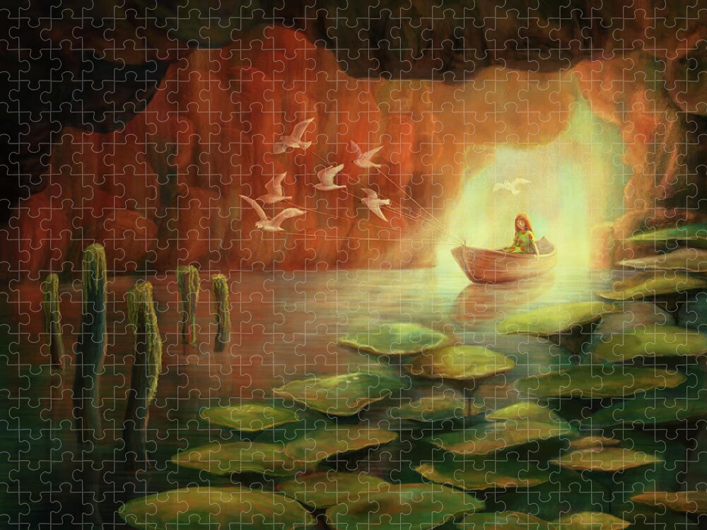 Cave Jigsaw Puzzle featuring the digital art Into the Cave by Catherine Swenson