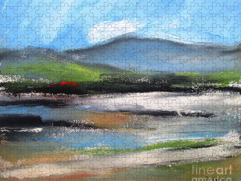 Landscape Jigsaw Puzzle featuring the painting Lakes of Connemara abstract landscape paintings by Mary Cahalan Lee - aka PIXI