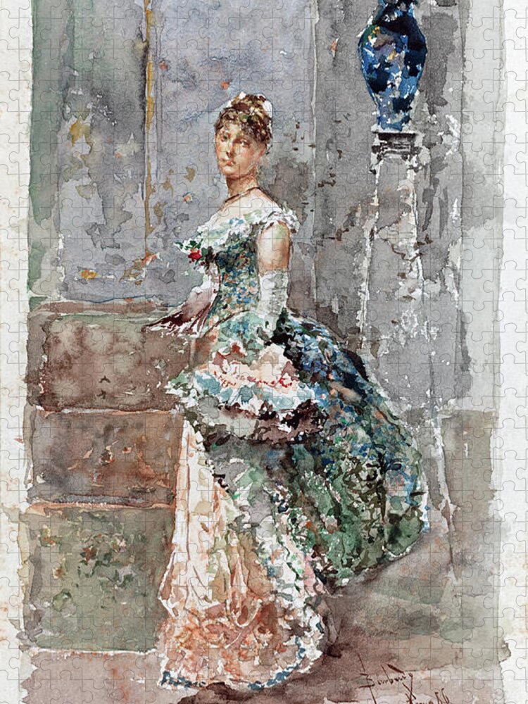 Salvador Barbudo Sanchez Jigsaw Puzzle featuring the painting Lady in Formal Dress #1 by Salvador Barbudo Sanchez