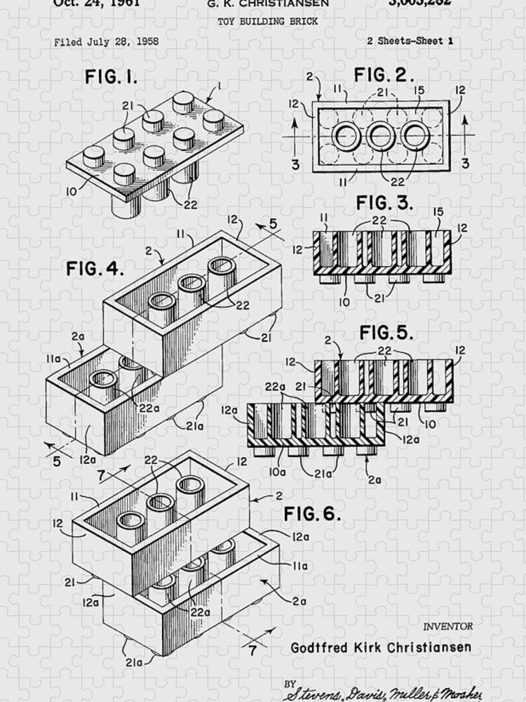 Lego Jigsaw Puzzle featuring the photograph Lego Toy Building Brick Patent #1 by Chris Smith