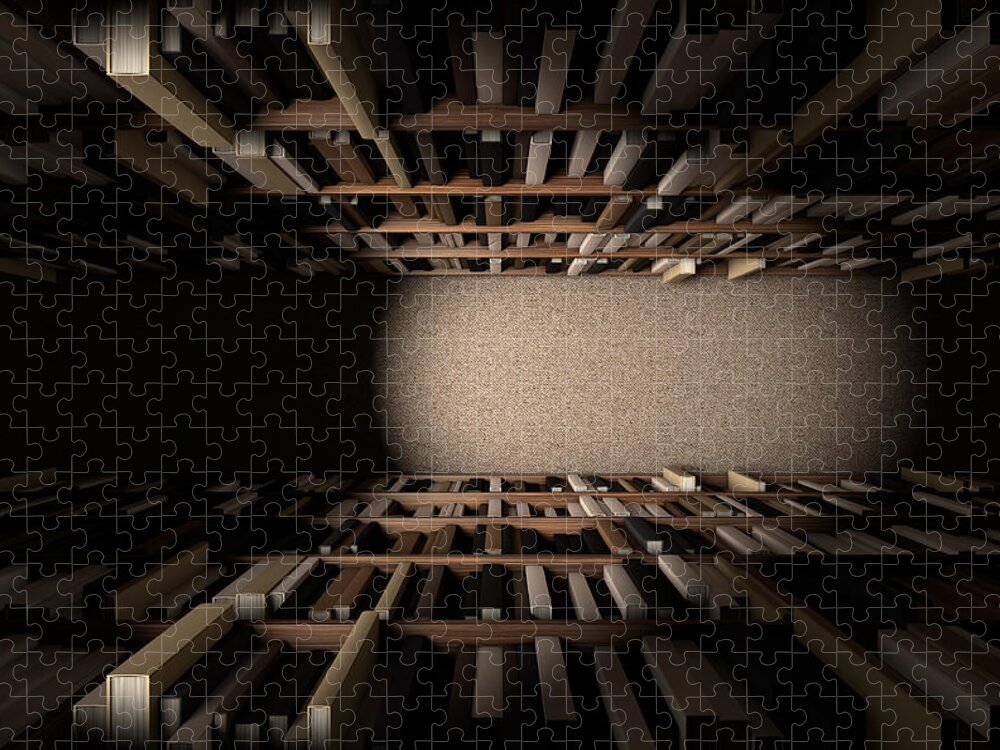 Bookshelf Jigsaw Puzzle featuring the digital art Library Bookshelf Aisle #1 by Allan Swart