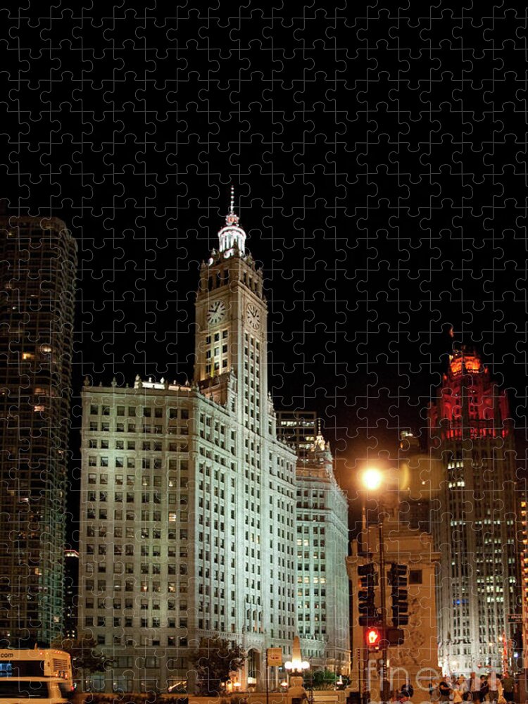 Chicago Jigsaw Puzzle featuring the photograph Looking North on Michigan Avenue at Wrigley Building by David Levin