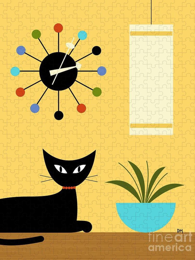 Cat Jigsaw Puzzle featuring the digital art Mid Century Ball Clock 3 by Donna Mibus