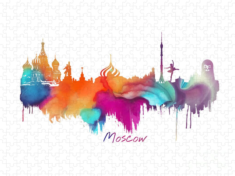 Moscow Skyline Jigsaw Puzzle featuring the digital art Moscow #1 by Justyna Jaszke JBJart