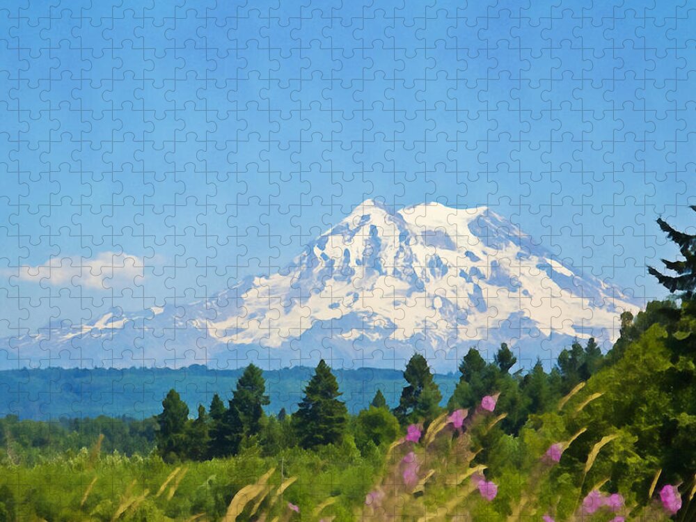 Mountain Jigsaw Puzzle featuring the photograph Mount Rainier Watercolor by Tatiana Travelways